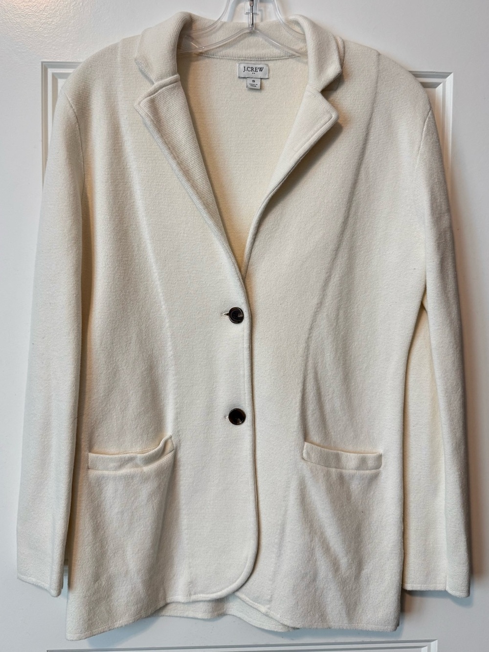 J.Crew Factory Ivory Sweater Blazer Womens Small Cotton Knit Jacket Minimalist